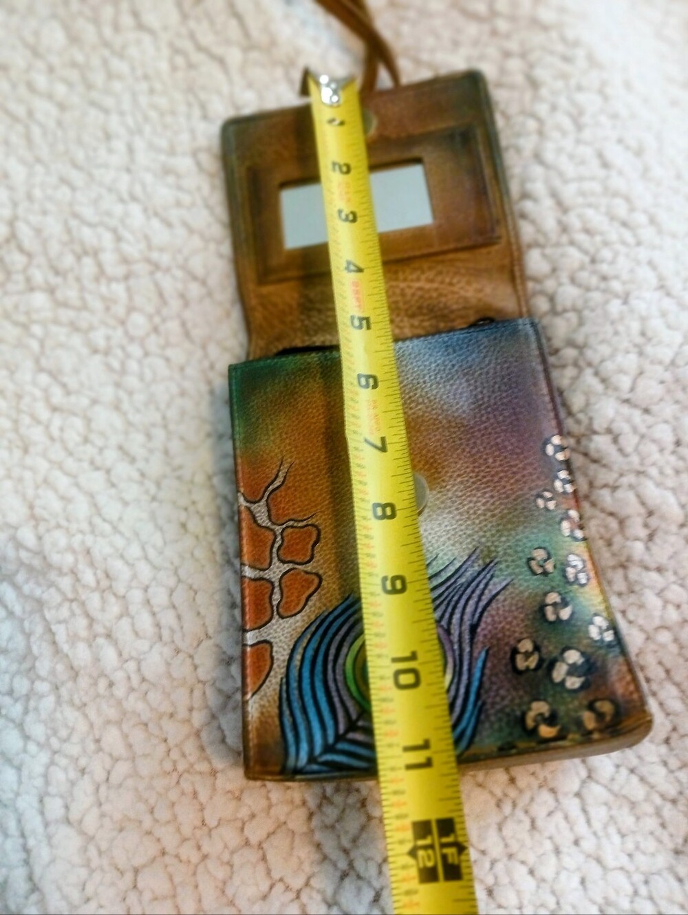 Anuschka Multicolor Peacock Feather & Floral Leather Crossbody Purse Very Good - Picture 14 of 15